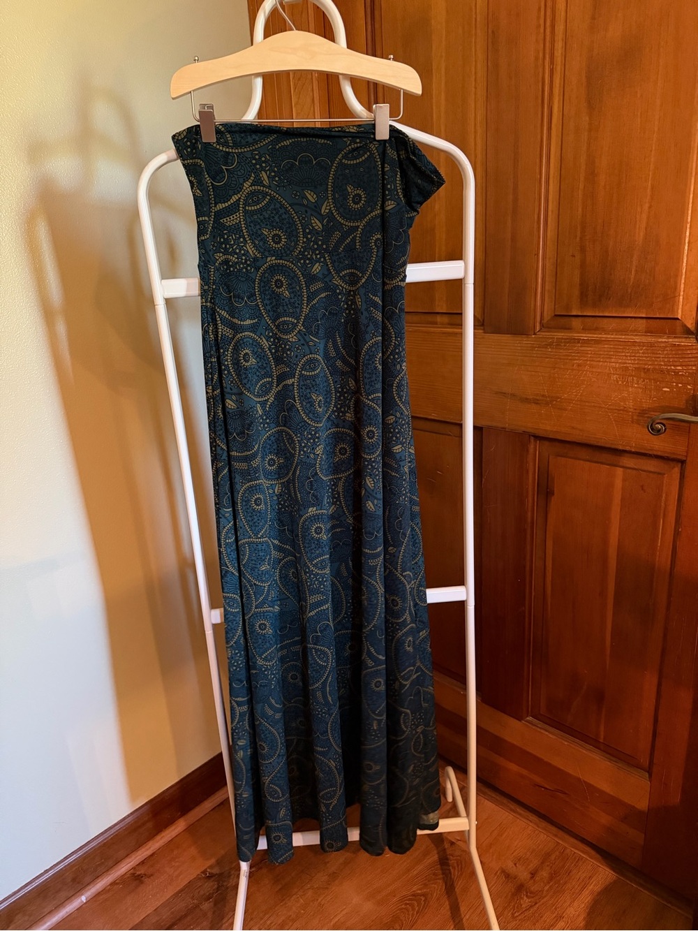 LuLaRoe Teal Maxi Dress with Gold Paisley Print